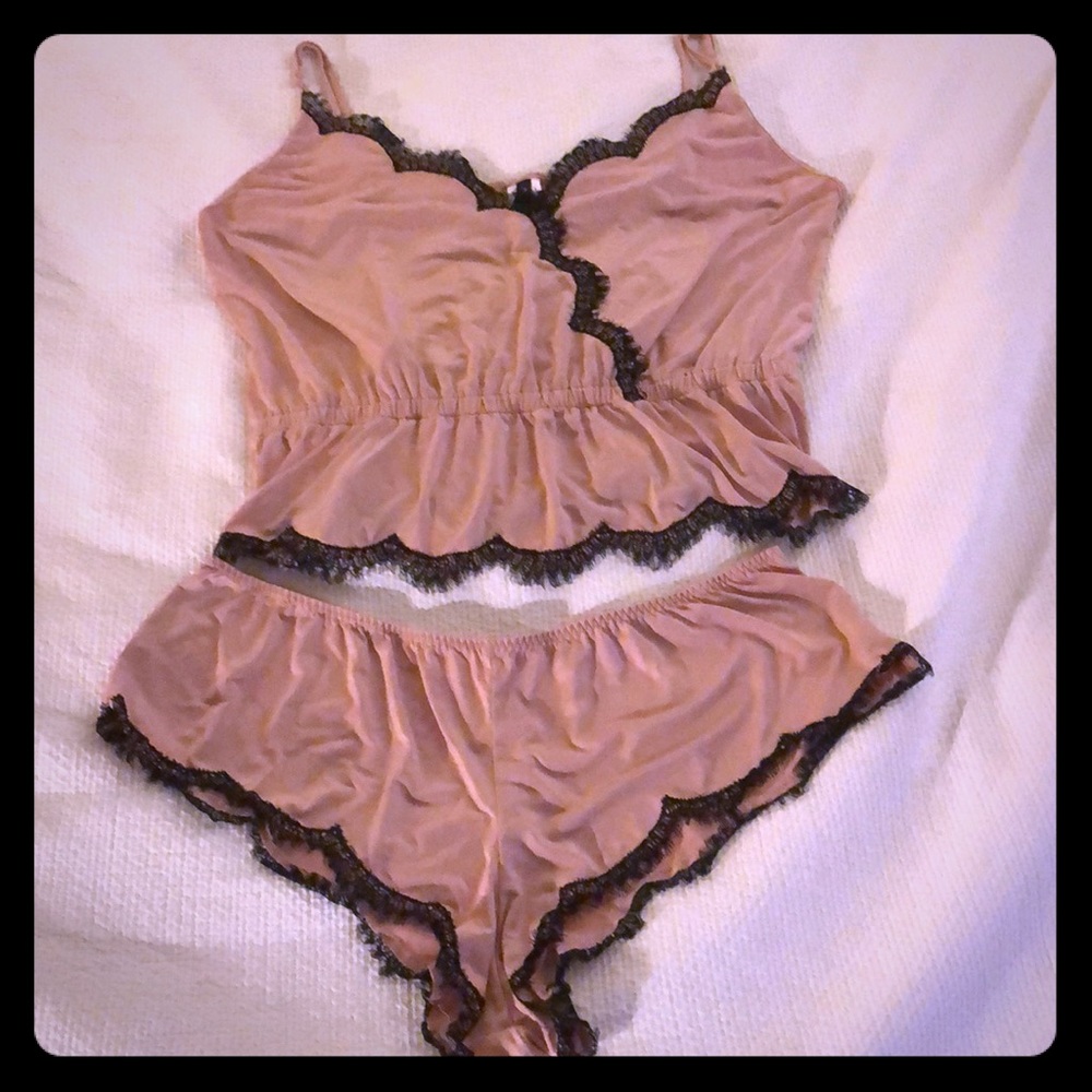 Adore Me Dusty Rose Black Lace Lingerie Set  Sz 1X